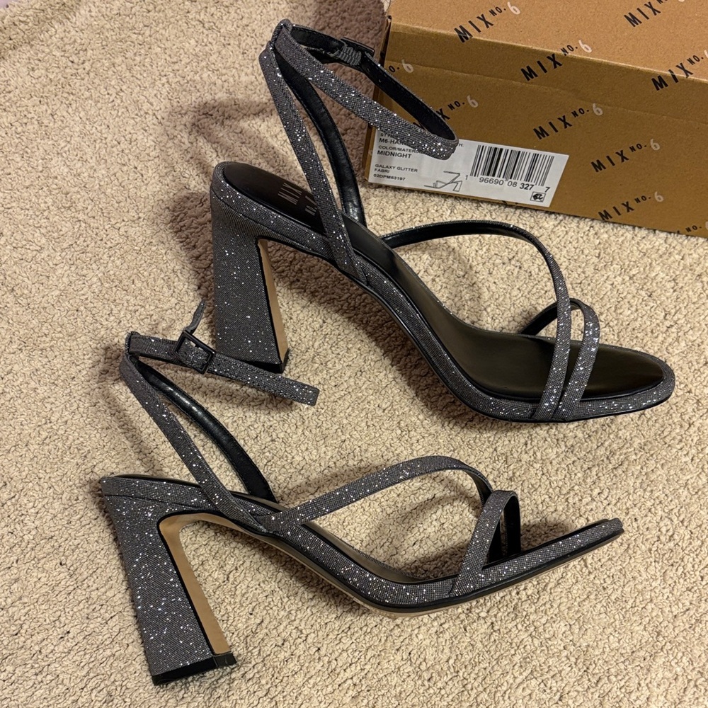Mix No. 6 Midnight Galaxy Glitter Strappy Block Heels